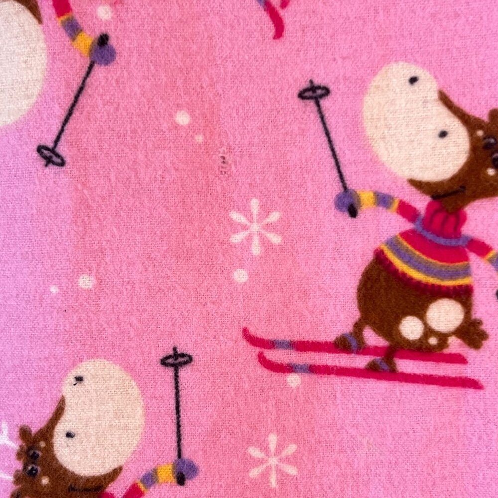 Womens Pink Skiing Moose Pajama Set Cotton Flannel By Character Size Large - Picture 2 of 11